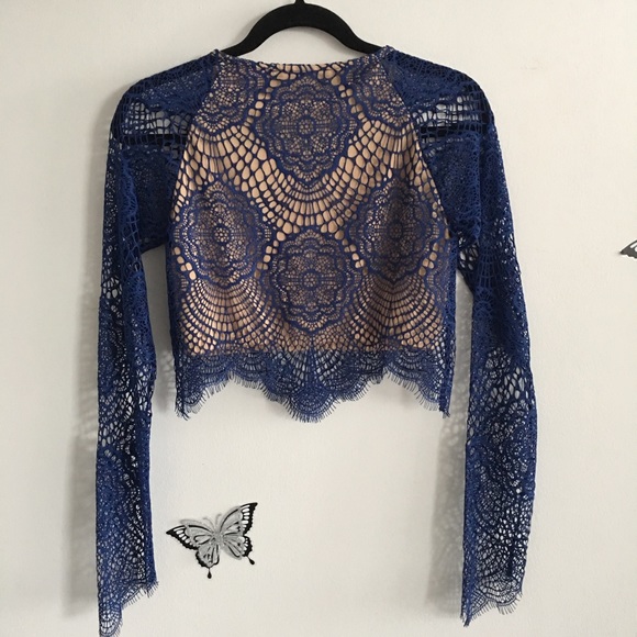 For Love & Lemons blue lace "Grace" crop top - Picture 7 of 10